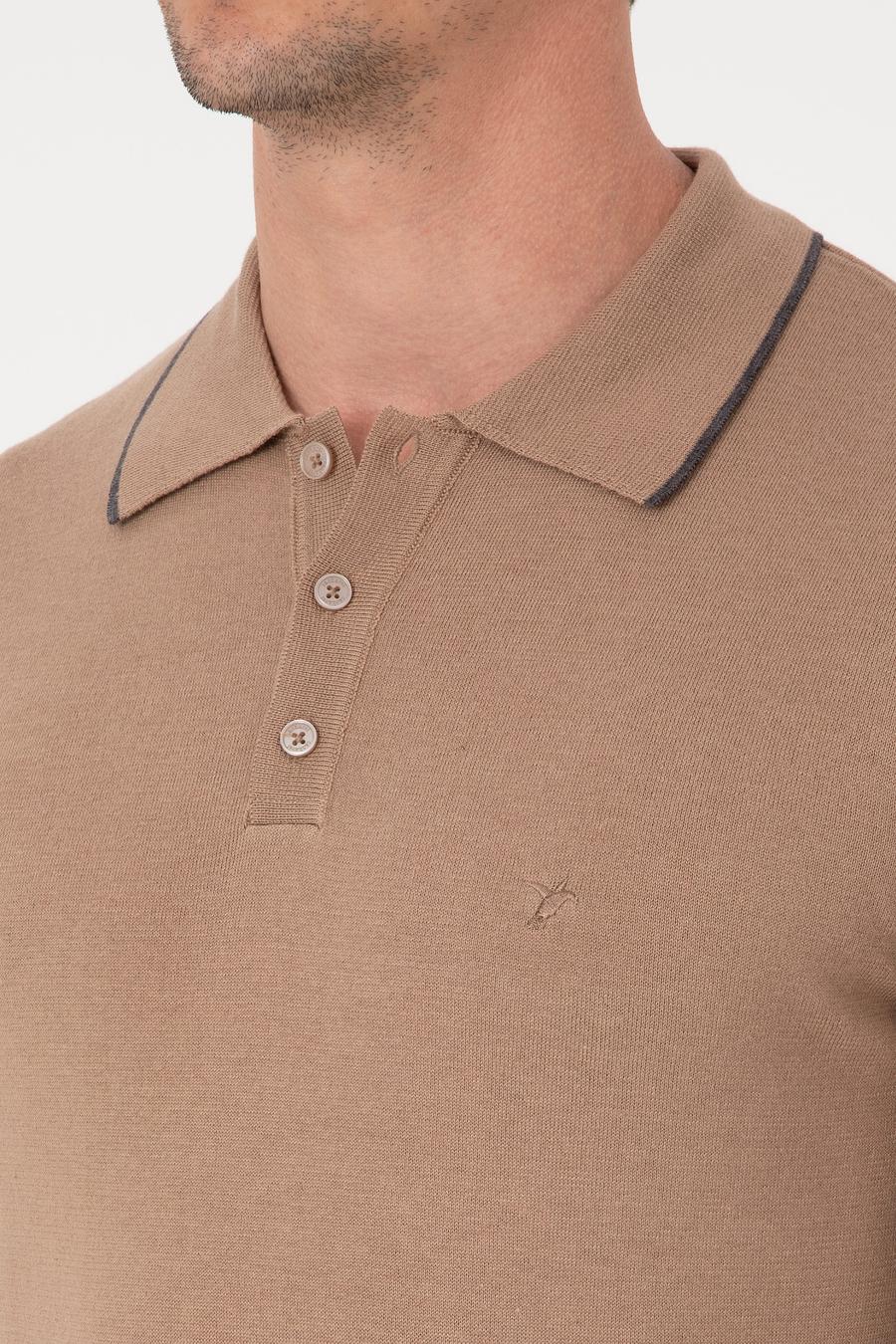 Camel Slim Fit Pamuk Karışımlı Polo Yaka Triko Kazak - 50318712025
