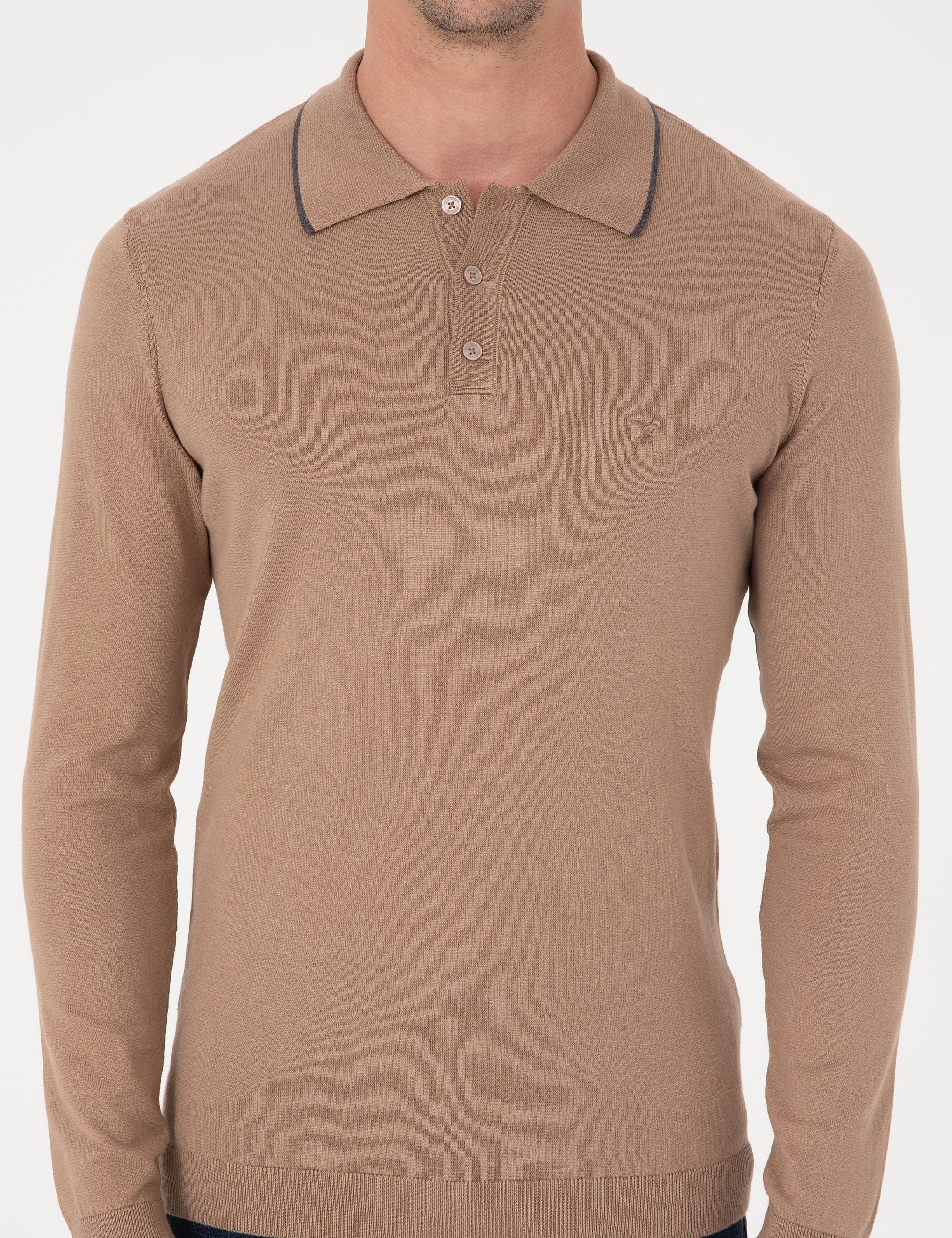 Camel Slim Fit Pamuk Karışımlı Polo Yaka Triko Kazak - 50318712025