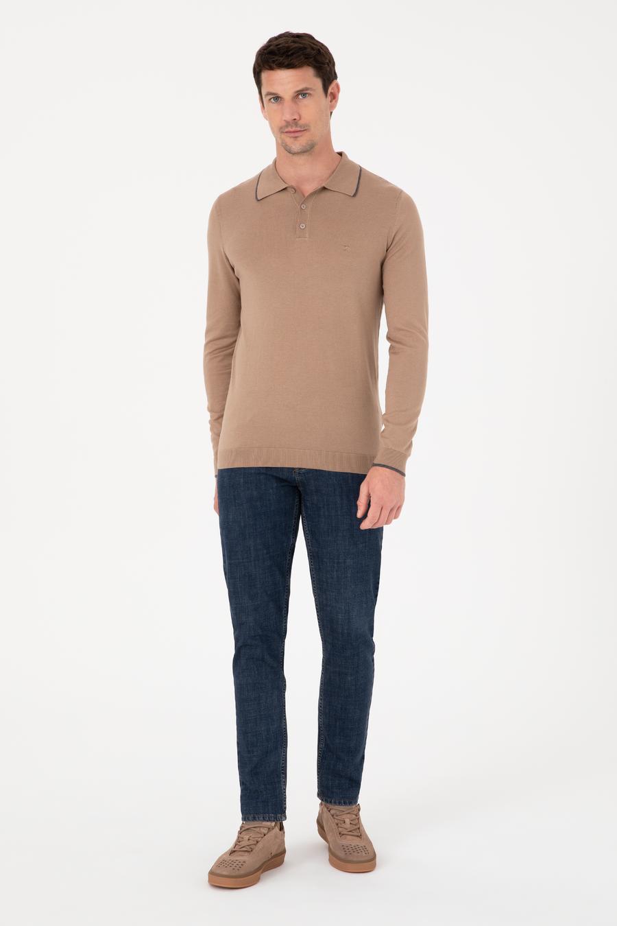 Camel Slim Fit Pamuk Karışımlı Polo Yaka Triko Kazak - 50318712025