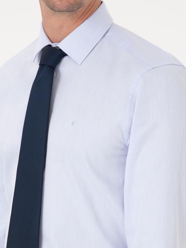 Açık Mavi Slim Fit Uzun Kollu Basic Gömlek