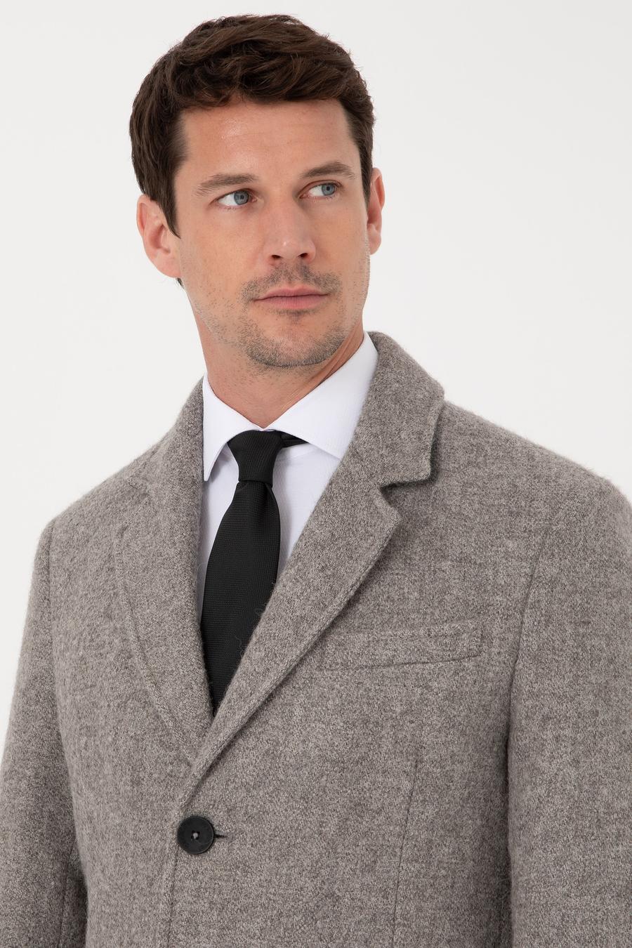 Gri Slim Fit Alpaka Yün Karışımlı Palto - 50314605002