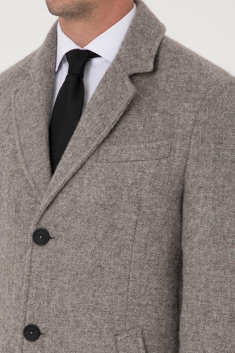 Gri Slim Fit Alpaka Yün Karışımlı Palto - 50314605002