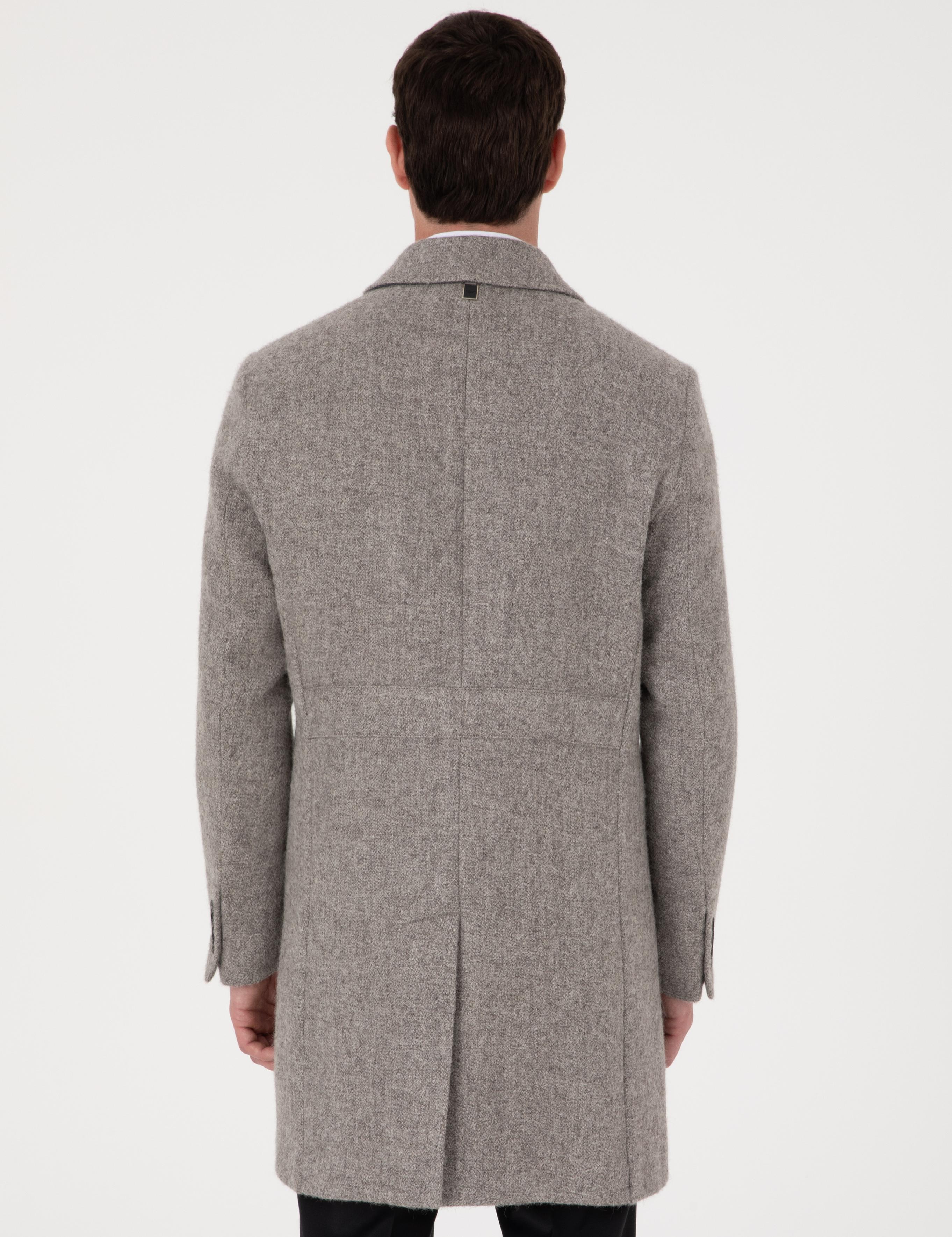 Gri Slim Fit Alpaka Yün Karışımlı Palto - 50314605002