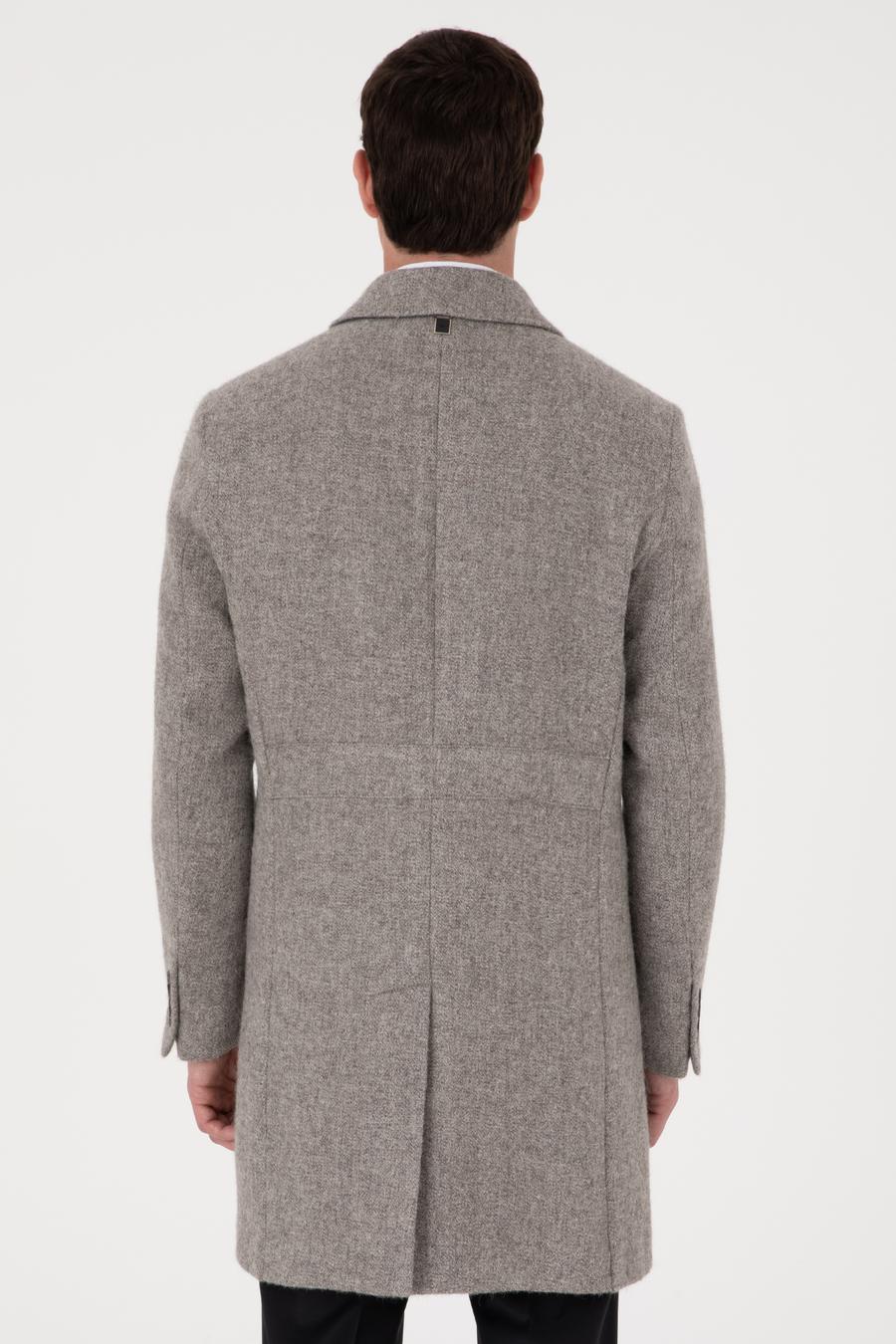 Gri Slim Fit Alpaka Yün Karışımlı Palto - 50314605002