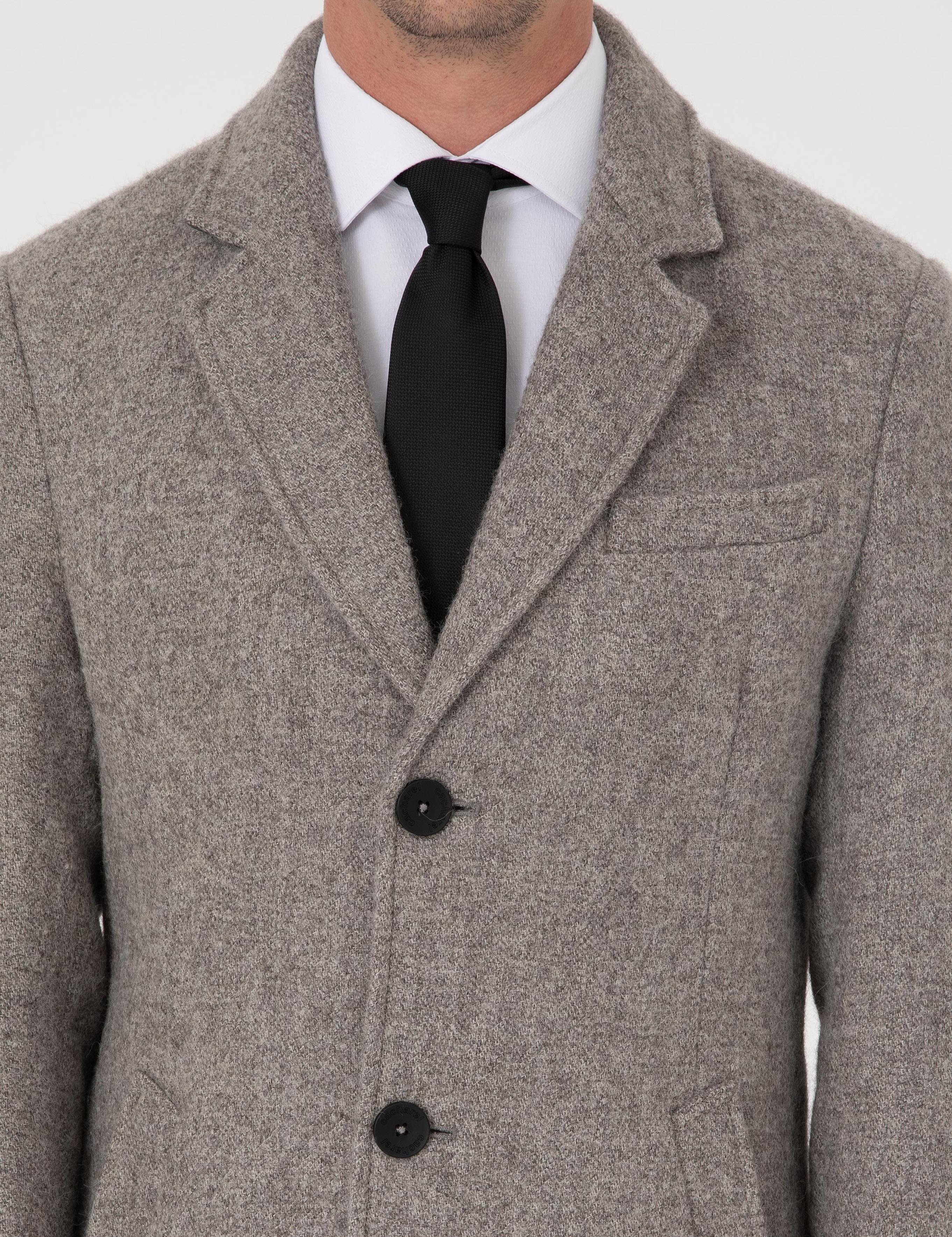 Gri Slim Fit Alpaka Yün Karışımlı Palto - 50314605002