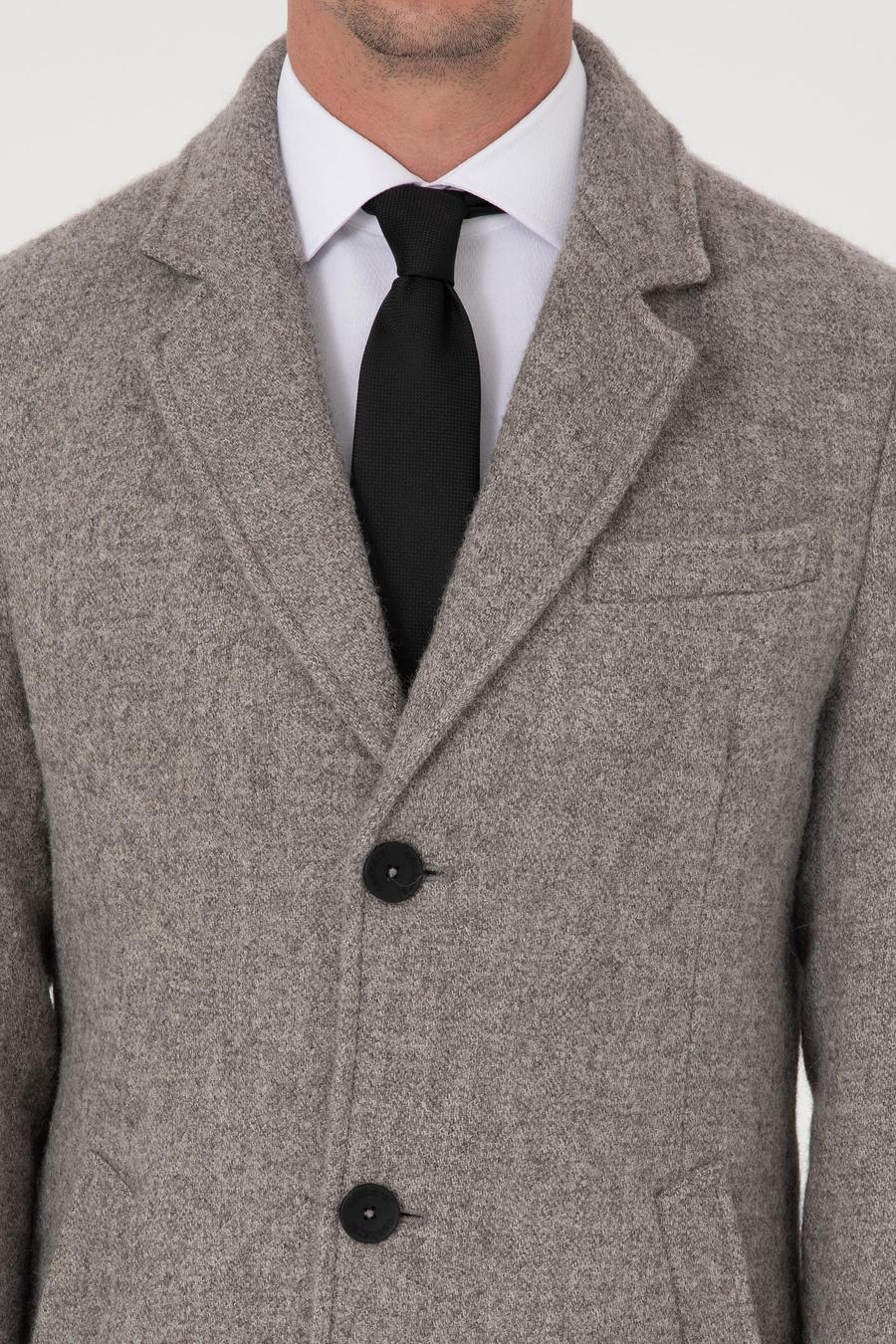 Gri Slim Fit Alpaka Yün Karışımlı Palto - 50314605002