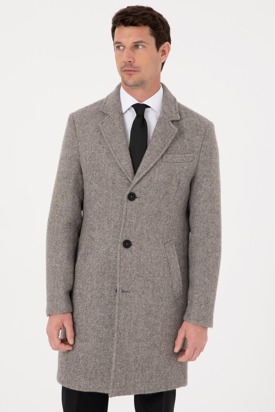 Gri Slim Fit Alpaka Yün Karışımlı Palto - 50314605002