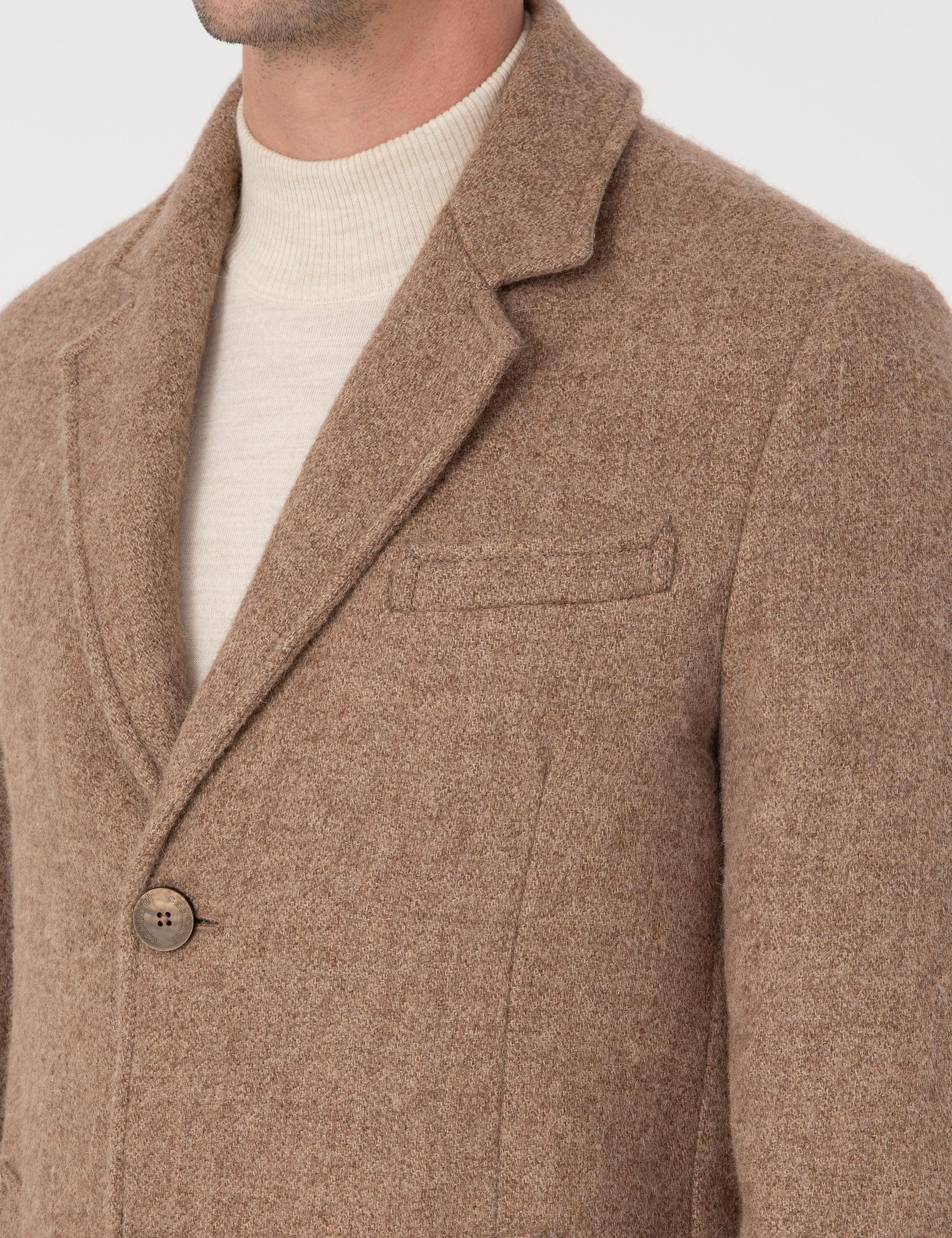 Kahverengi Slim Fit Alpaka Yün Karışımlı Palto - 50314605025