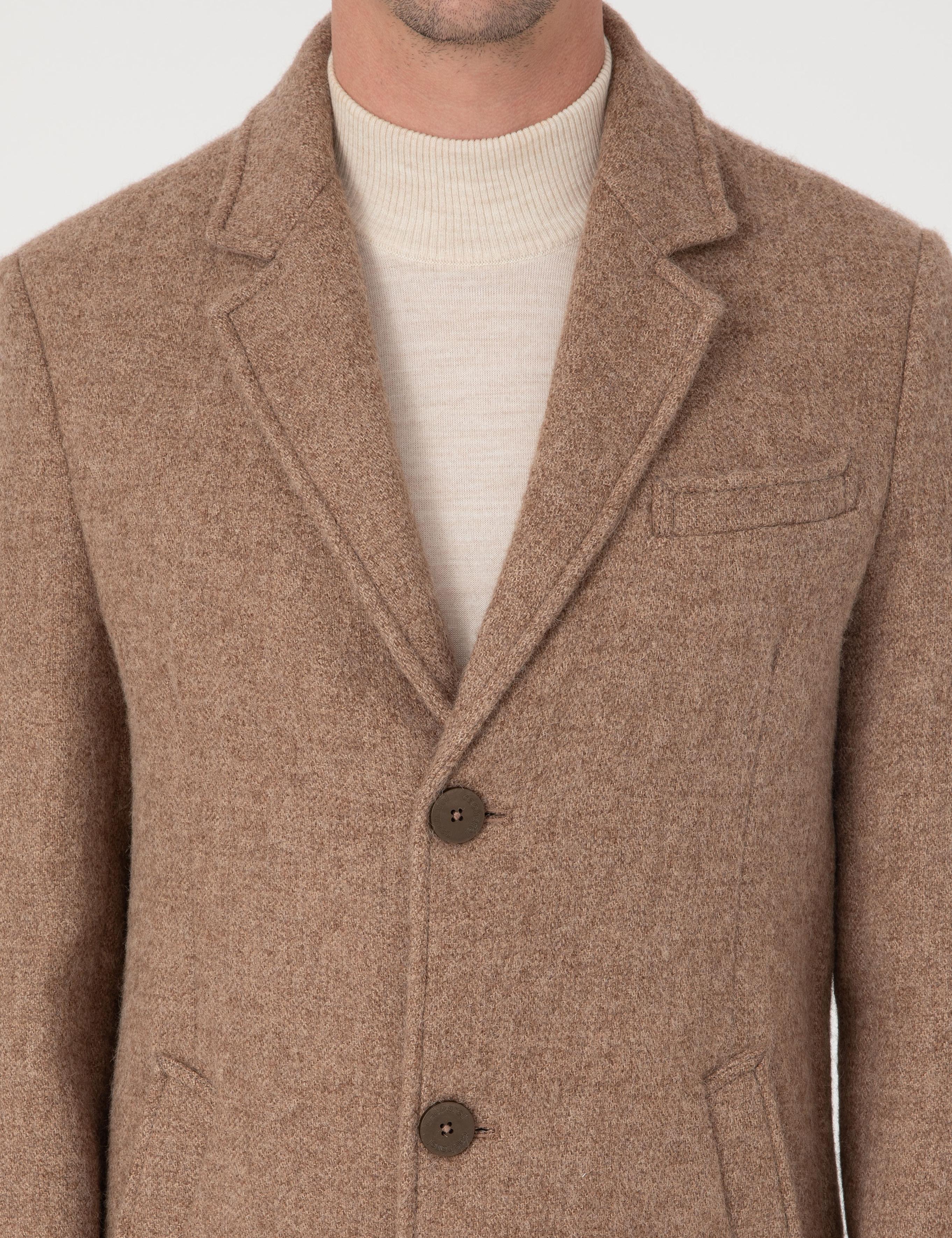 Kahverengi Slim Fit Alpaka Yün Karışımlı Palto - 50314605025