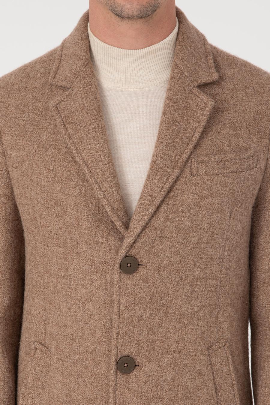 Kahverengi Slim Fit Alpaka Yün Karışımlı Palto - 50314605025