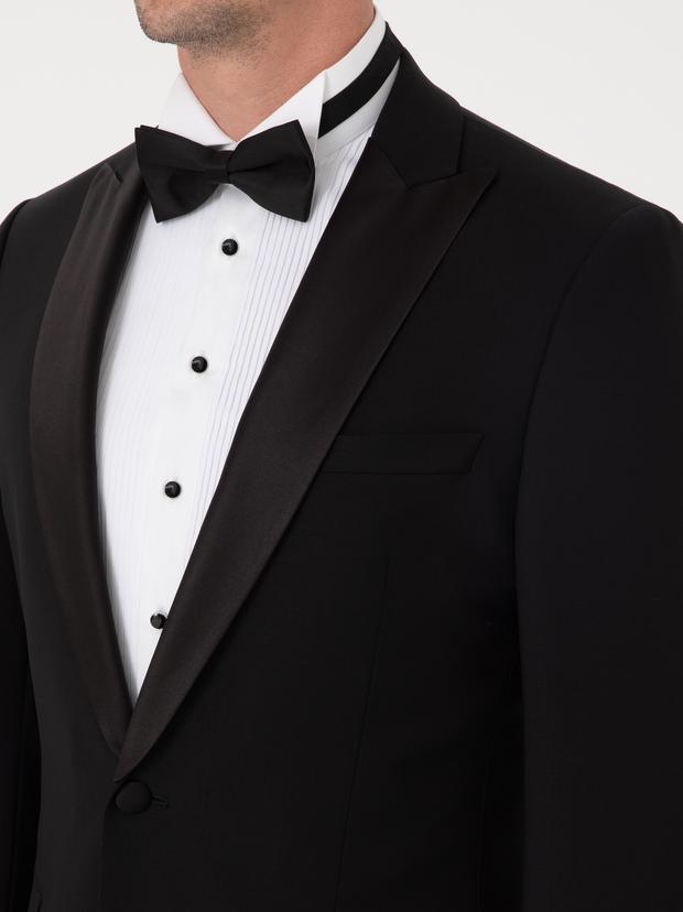Siyah Slim Fit Yün Karışımlı Kırlangıç Yaka Smokin Damatlık