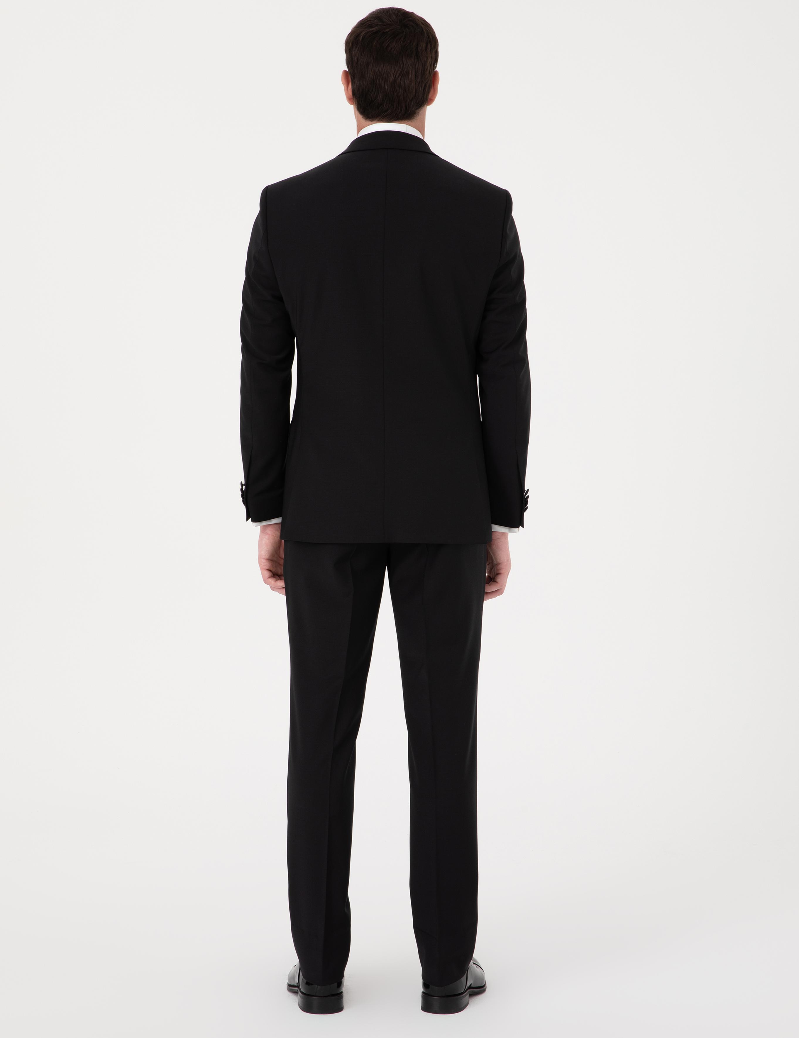 Siyah Slim Fit Yün Karışımlı Kırlangıç Yaka Smokin Damatlık - 50324561005