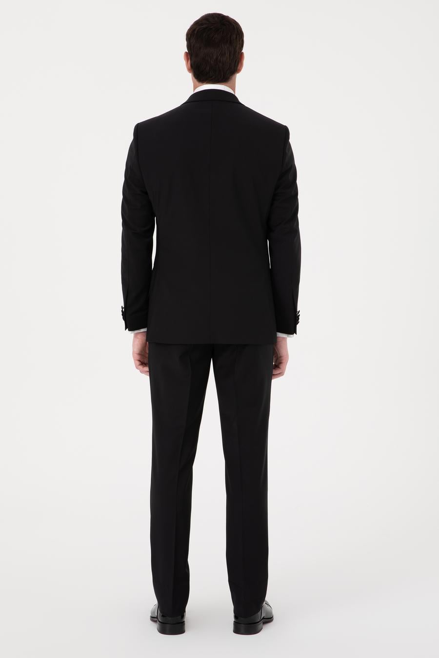 Siyah Slim Fit Yün Karışımlı Kırlangıç Yaka Smokin Damatlık - 50324561005