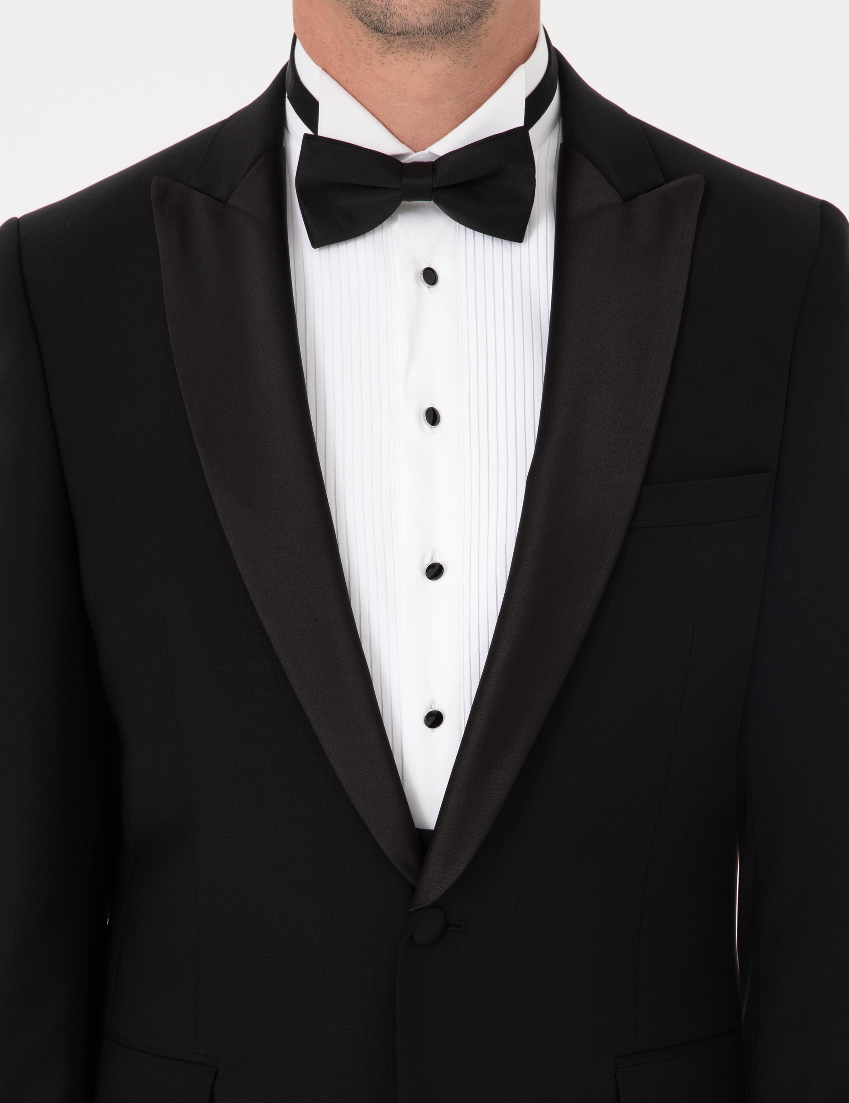 Siyah Slim Fit Yün Karışımlı Kırlangıç Yaka Smokin Damatlık - 50324561005