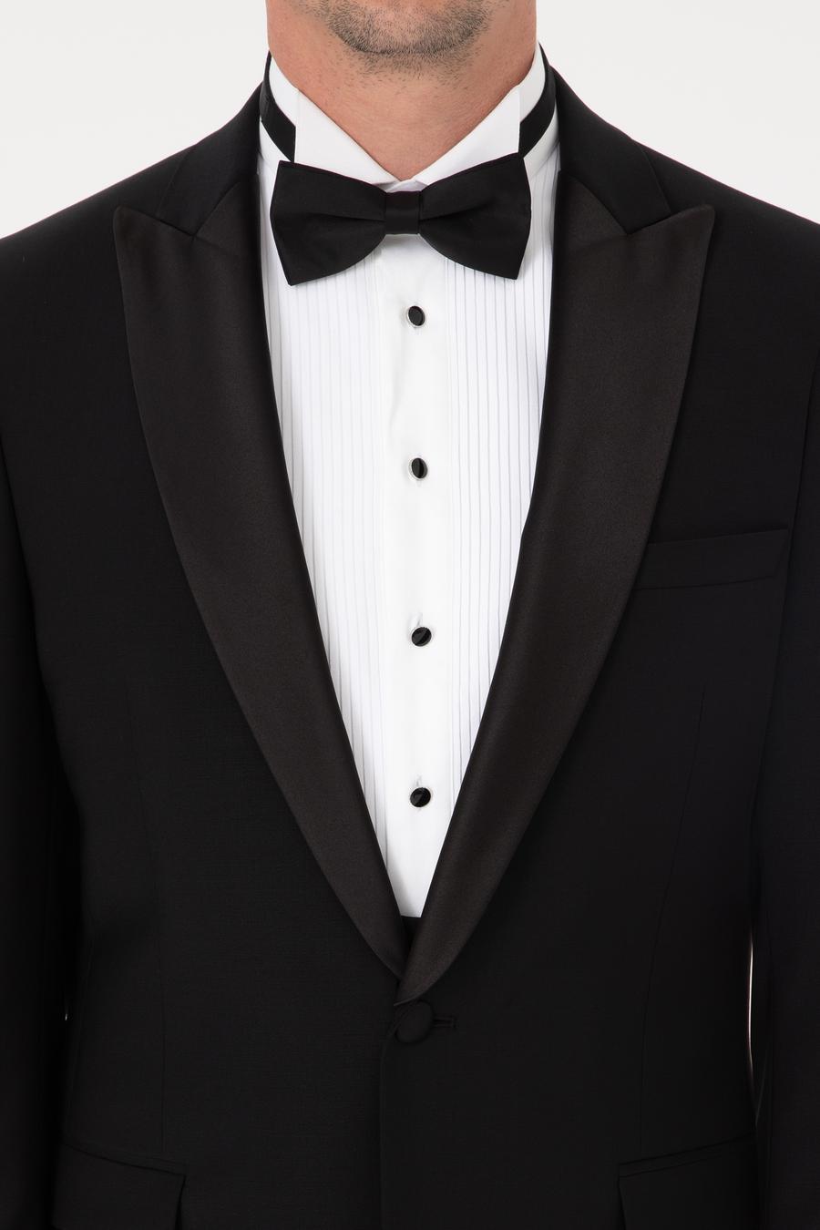 Siyah Slim Fit Yün Karışımlı Kırlangıç Yaka Smokin Damatlık - 50324561005