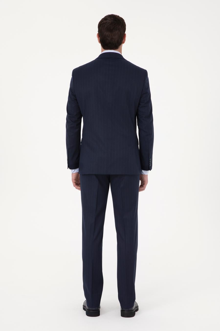 Lacivert Slim Fit Çizgili Kırlangıç Yaka Takım Elbise - 50318164005