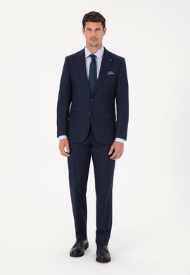 Lacivert Slim Fit Çizgili Kırlangıç Yaka Takım Elbise