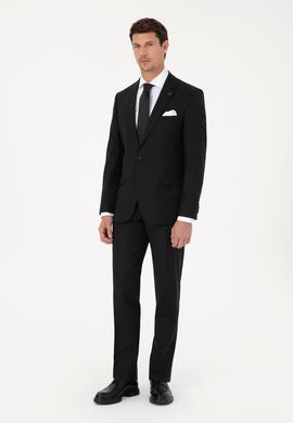 Siyah Slim Fit Yün Karışımlı Mikro Desenli Takım Elbise
