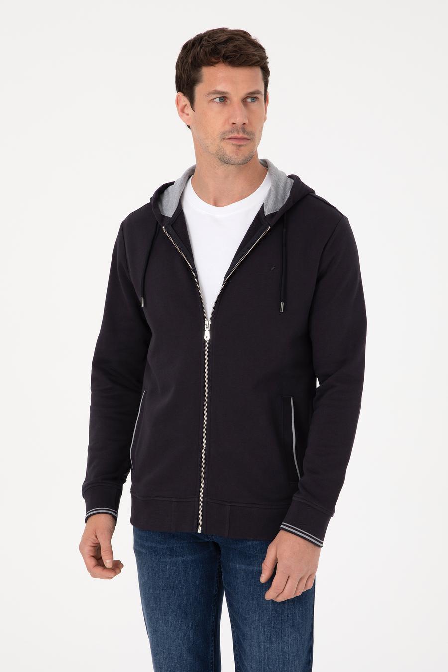 Lacivert Regular Fit Pamuk Karışımlı Tam Fermuarlı Kapüşonlu Sweatshirt - 50318867003