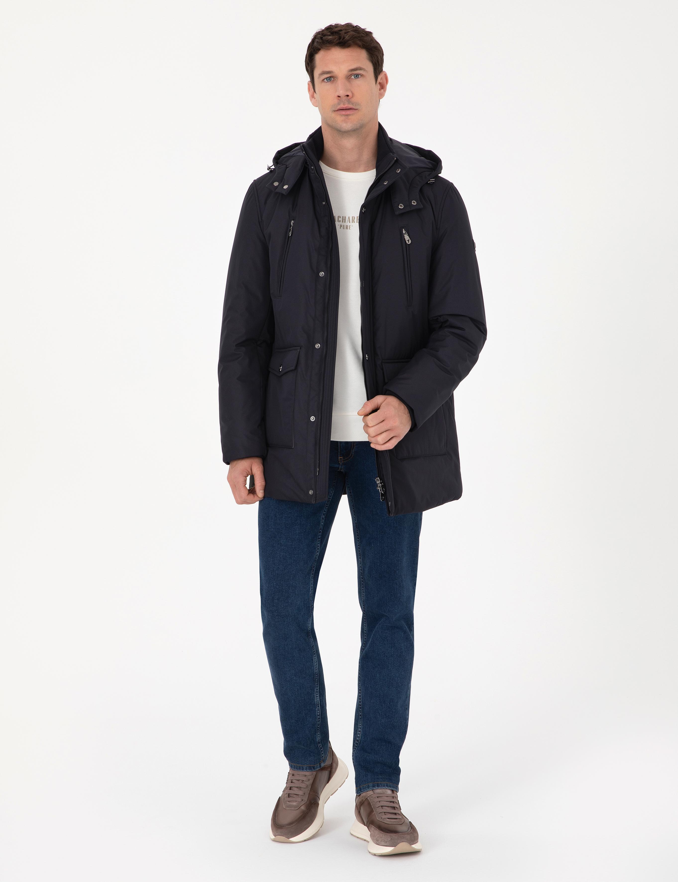 Lacivert Regular Fit Kapüşonlu Mont - 50311424018