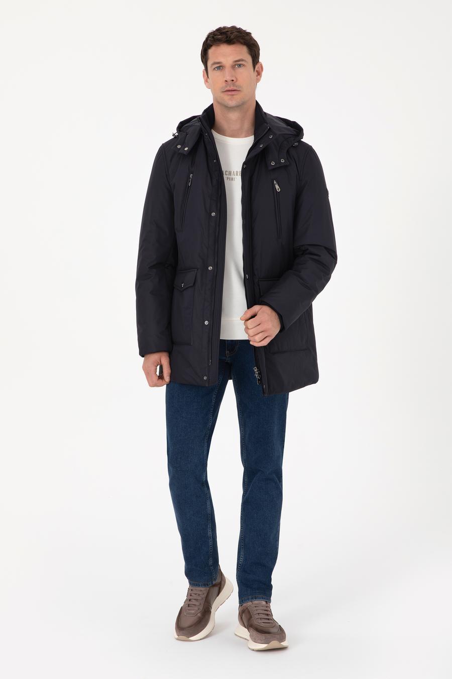Lacivert Regular Fit Kapüşonlu Mont - 50311424018