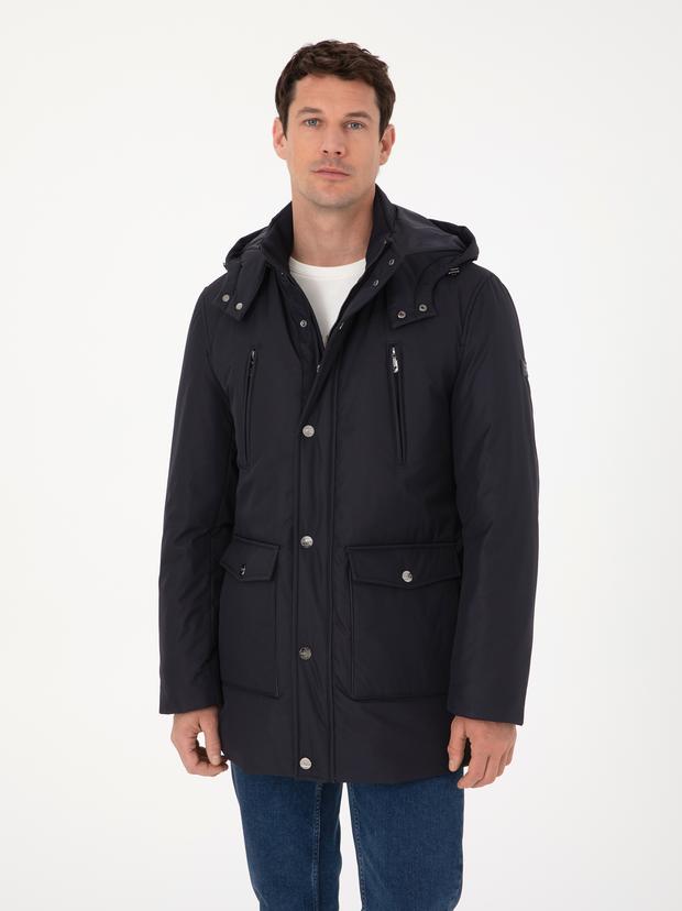 Lacivert Regular Fit Kapüşonlu Mont