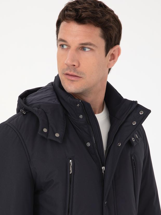 Lacivert Regular Fit Kapüşonlu Mont