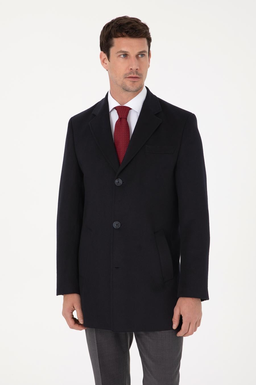 Lacivert Ex Slim Fit Yün Karışımlı Palto - 50319242018