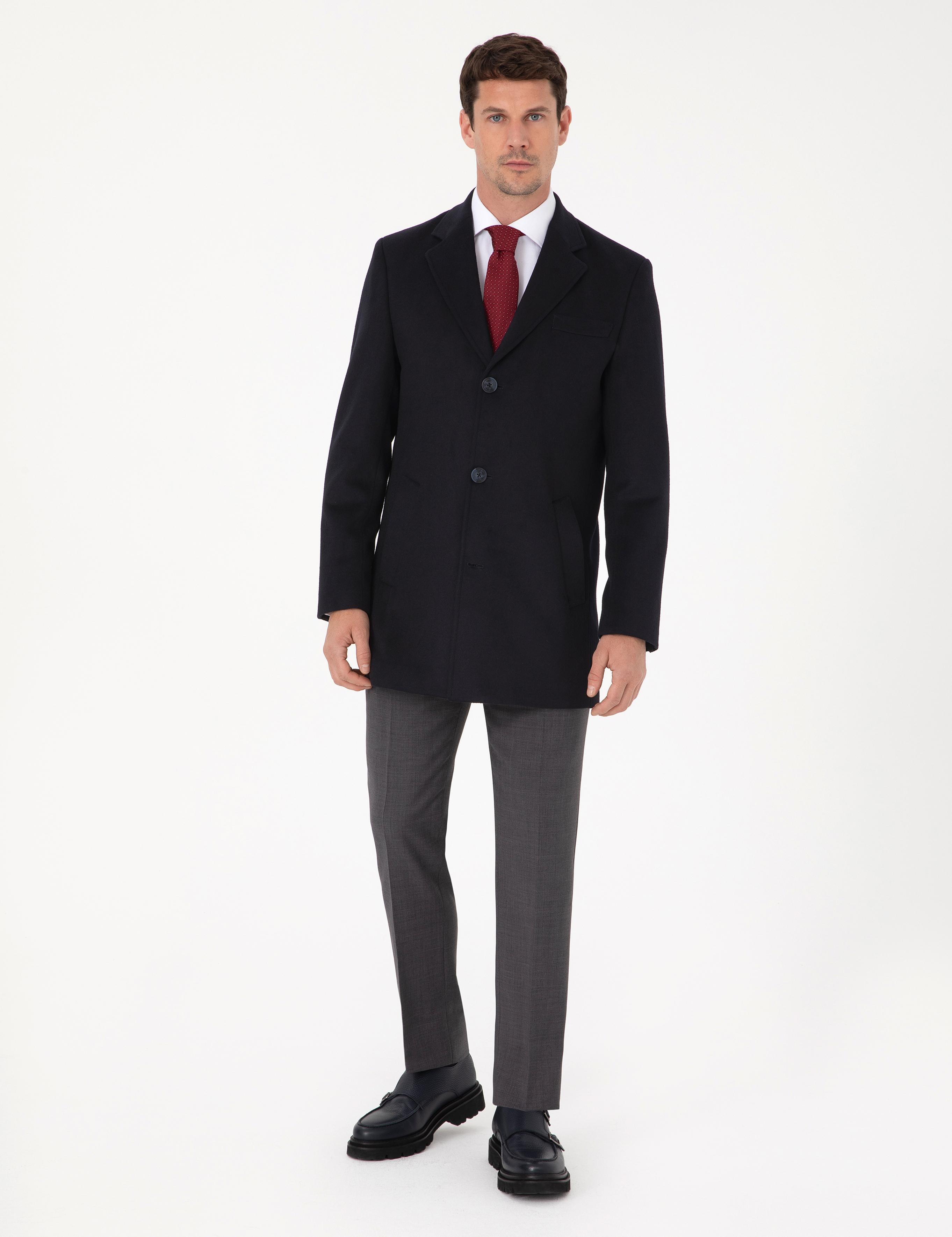 Lacivert Ex Slim Fit Yün Karışımlı Palto - 50319242018