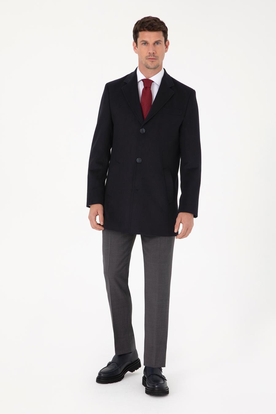 Lacivert Ex Slim Fit Yün Karışımlı Palto - 50319242018