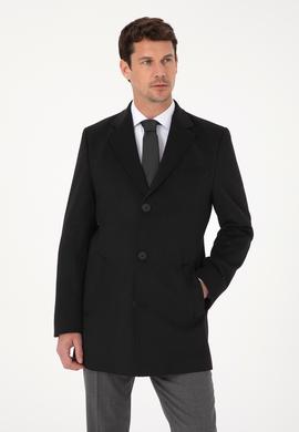 Siyah Ex Slim Fit Yün Karışımlı Palto
