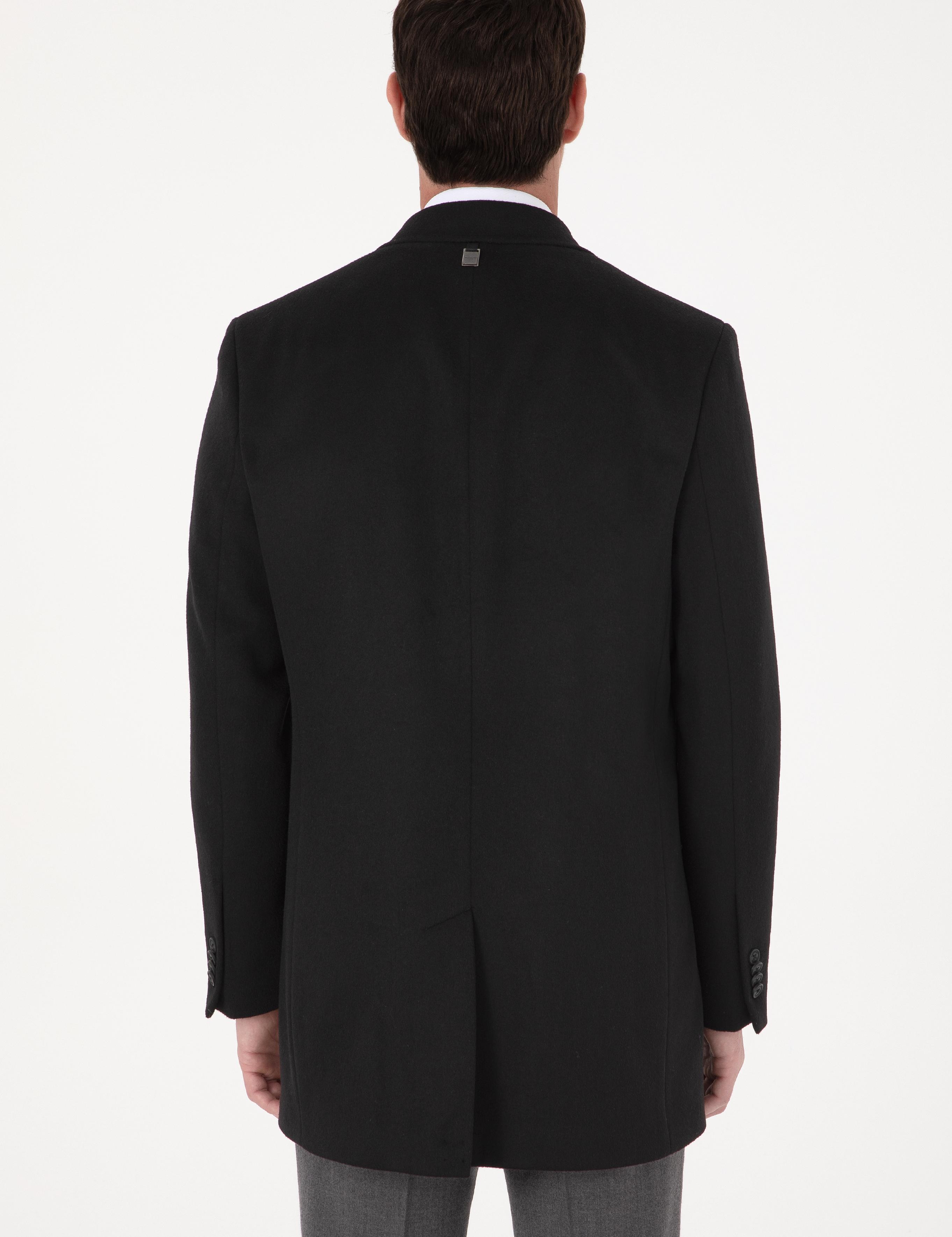 Siyah Ex Slim Fit Yün Karışımlı Palto - 50319242005