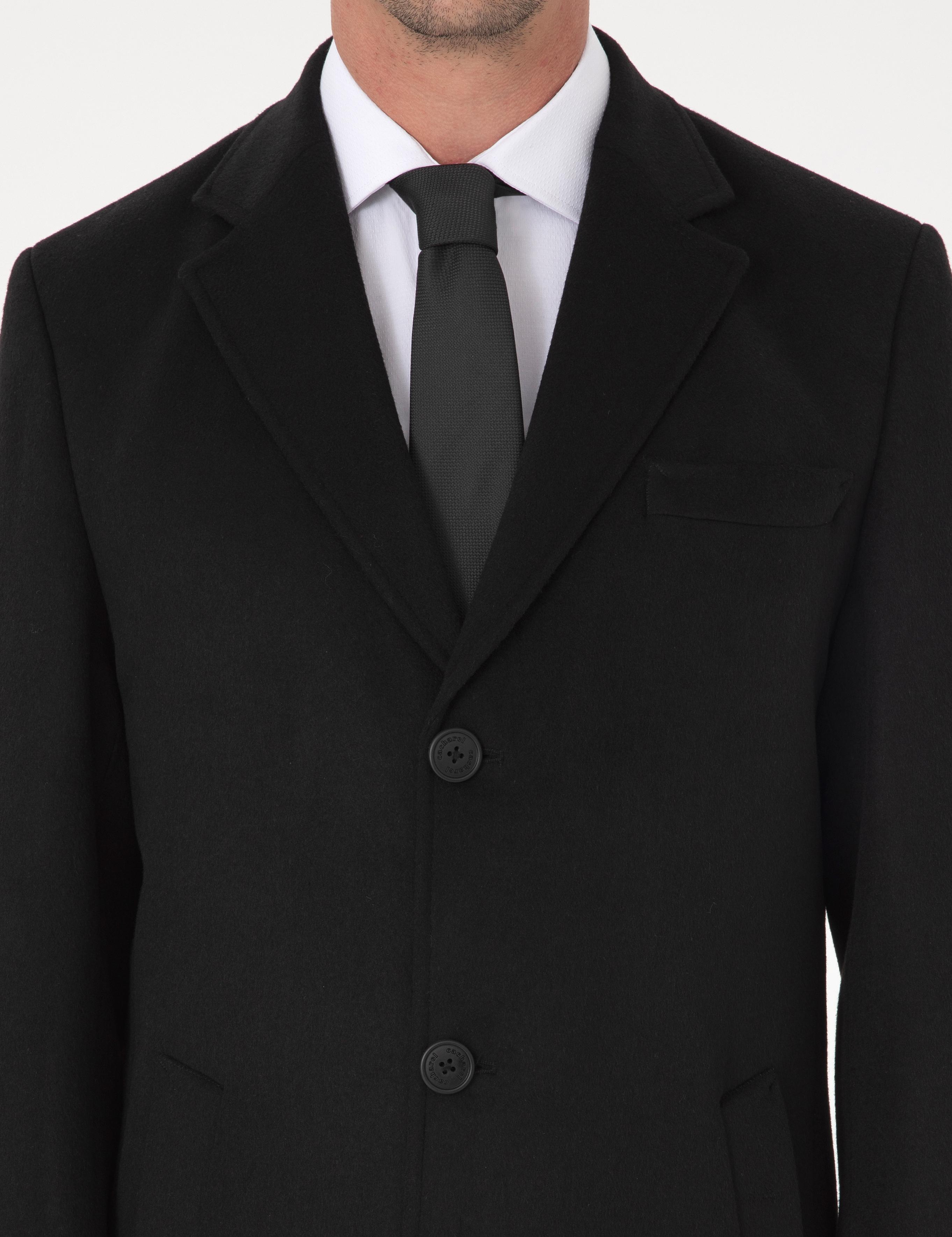 Siyah Ex Slim Fit Yün Karışımlı Palto - 50319242005