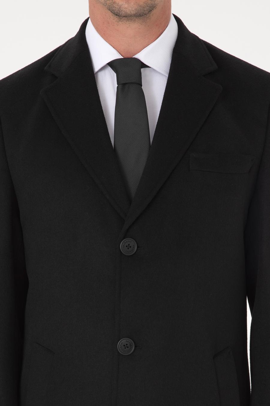 Siyah Ex Slim Fit Yün Karışımlı Palto - 50319242005