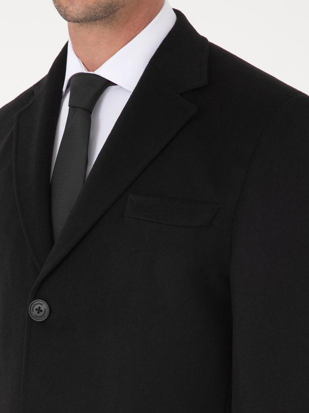 Siyah Ex Slim Fit Yün Karışımlı Palto