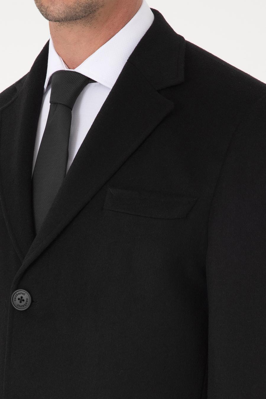 Siyah Ex Slim Fit Yün Karışımlı Palto - 50319242005