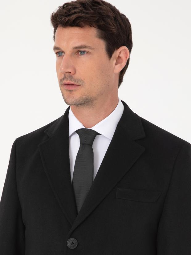Siyah Ex Slim Fit Yün Karışımlı Palto