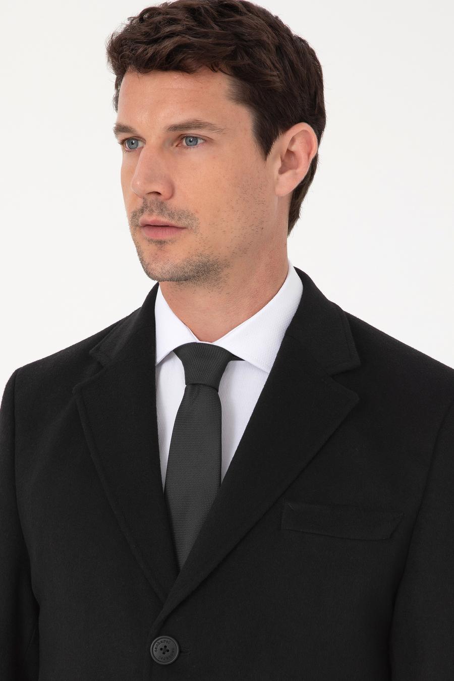 Siyah Ex Slim Fit Yün Karışımlı Palto - 50319242005