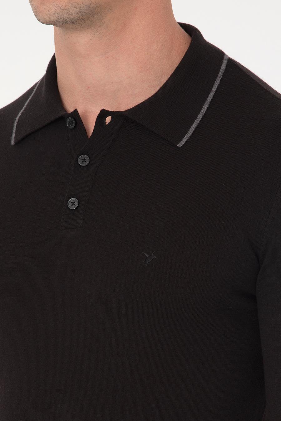 Siyah Slim Fit Pamuk Karışımlı Polo Yaka Triko Kazak - 50318712002