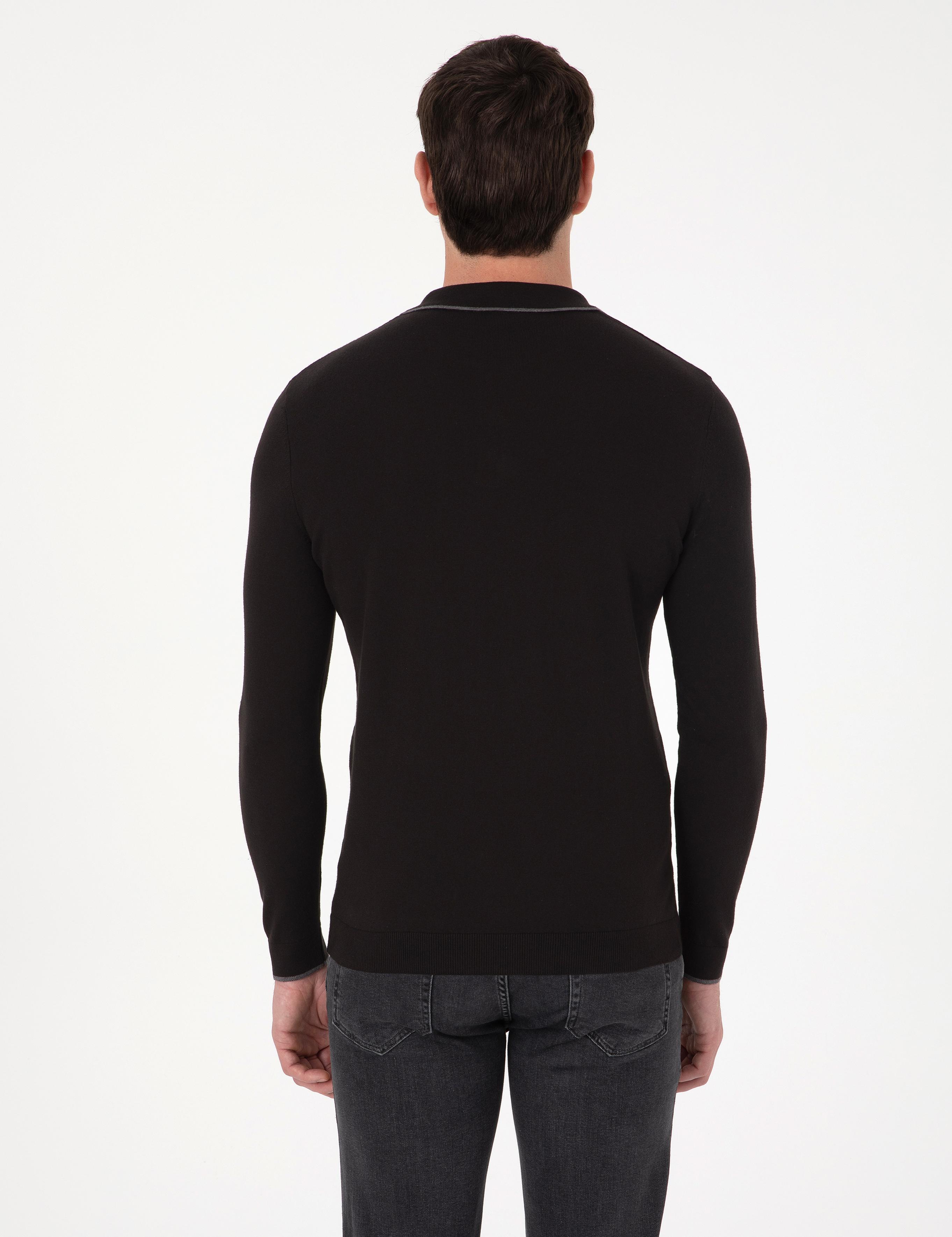Siyah Slim Fit Pamuk Karışımlı Polo Yaka Triko Kazak - 50318712002