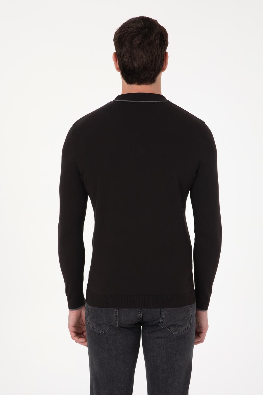 Siyah Slim Fit Pamuk Karışımlı Polo Yaka Triko Kazak - 50318712002
