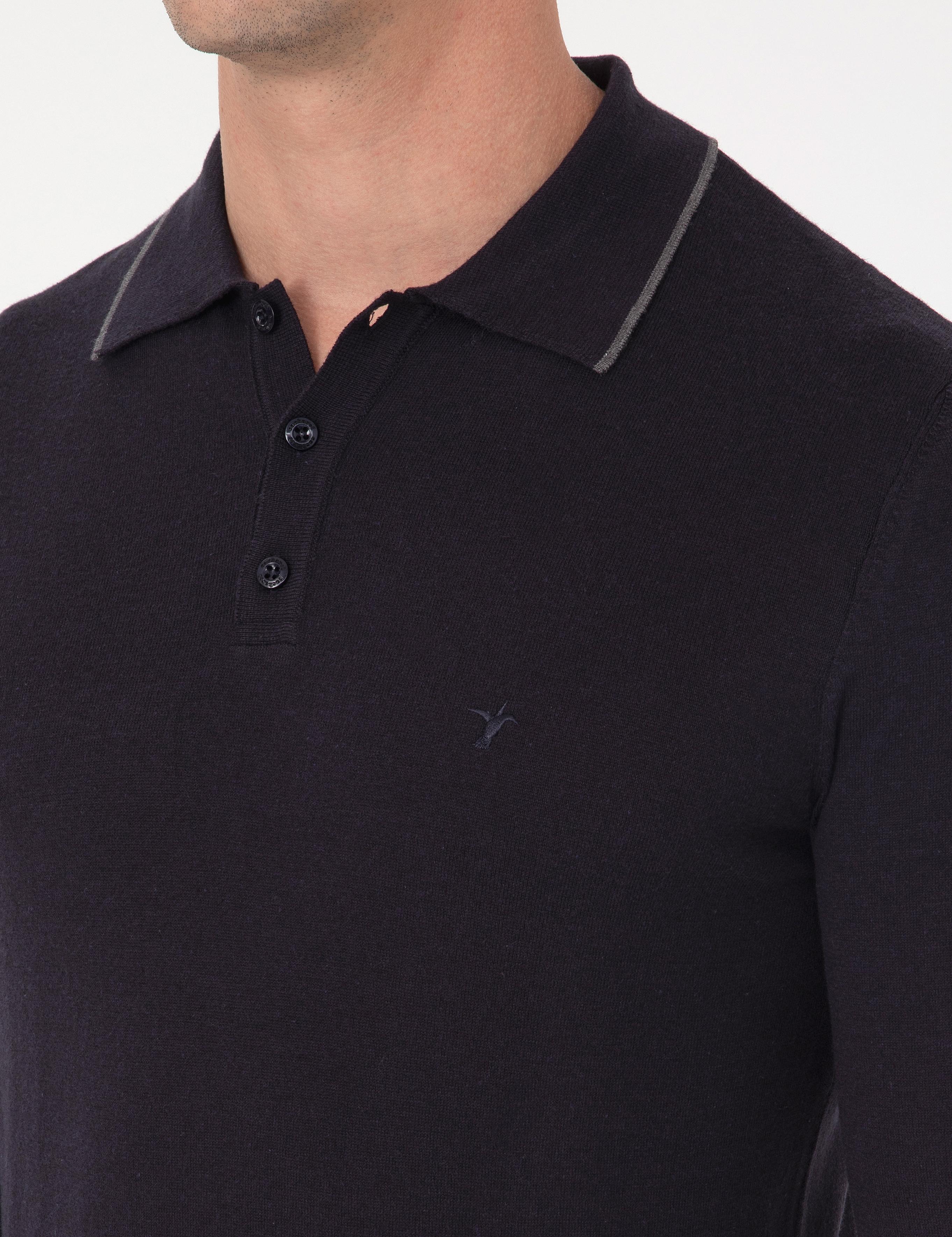 Lacivert Slim Fit Pamuk Karışımlı Polo Yaka Triko Kazak - 50318712011