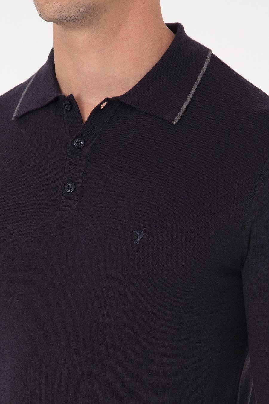 Lacivert Slim Fit Pamuk Karışımlı Polo Yaka Triko Kazak - 50318712011