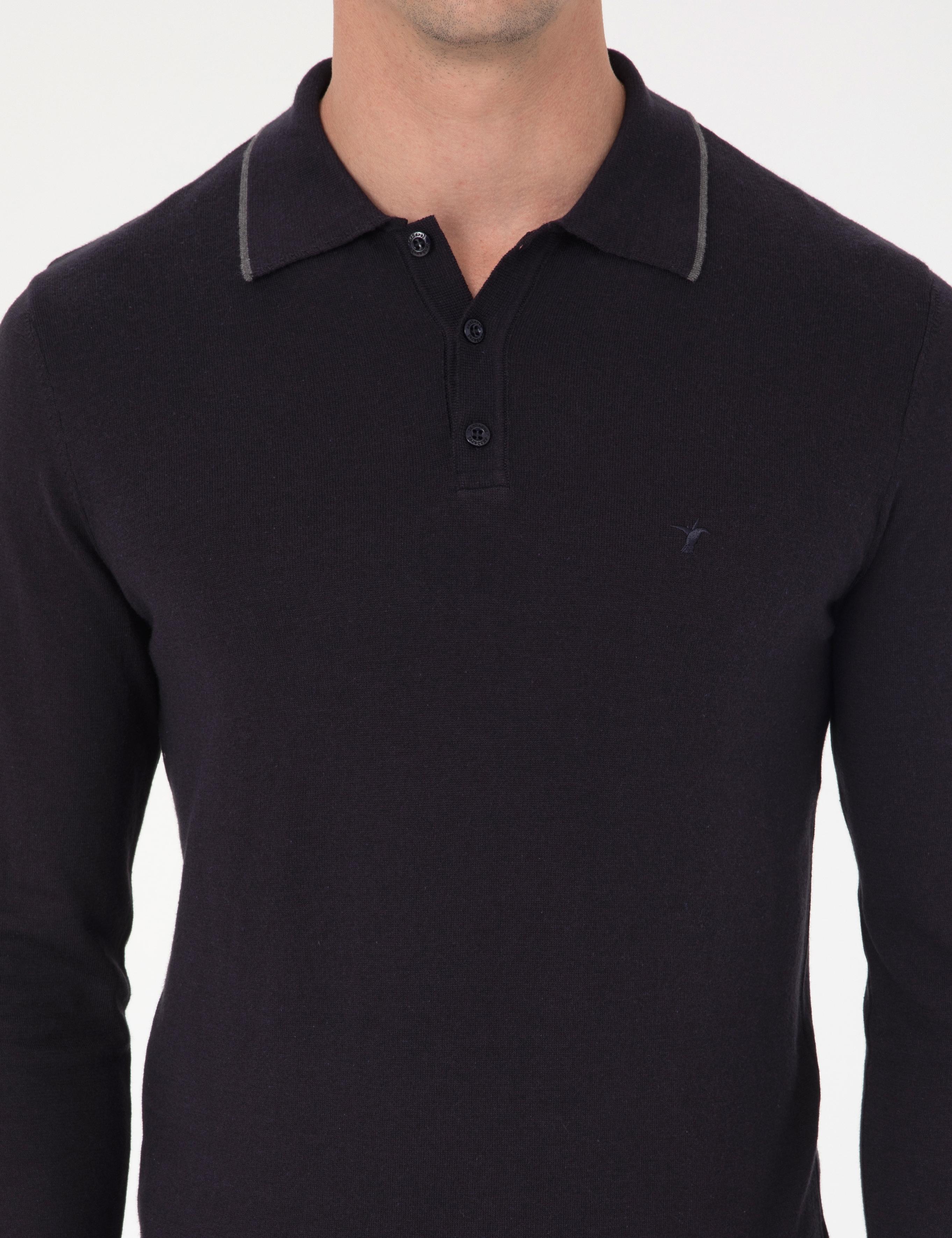 Lacivert Slim Fit Pamuk Karışımlı Polo Yaka Triko Kazak - 50318712011