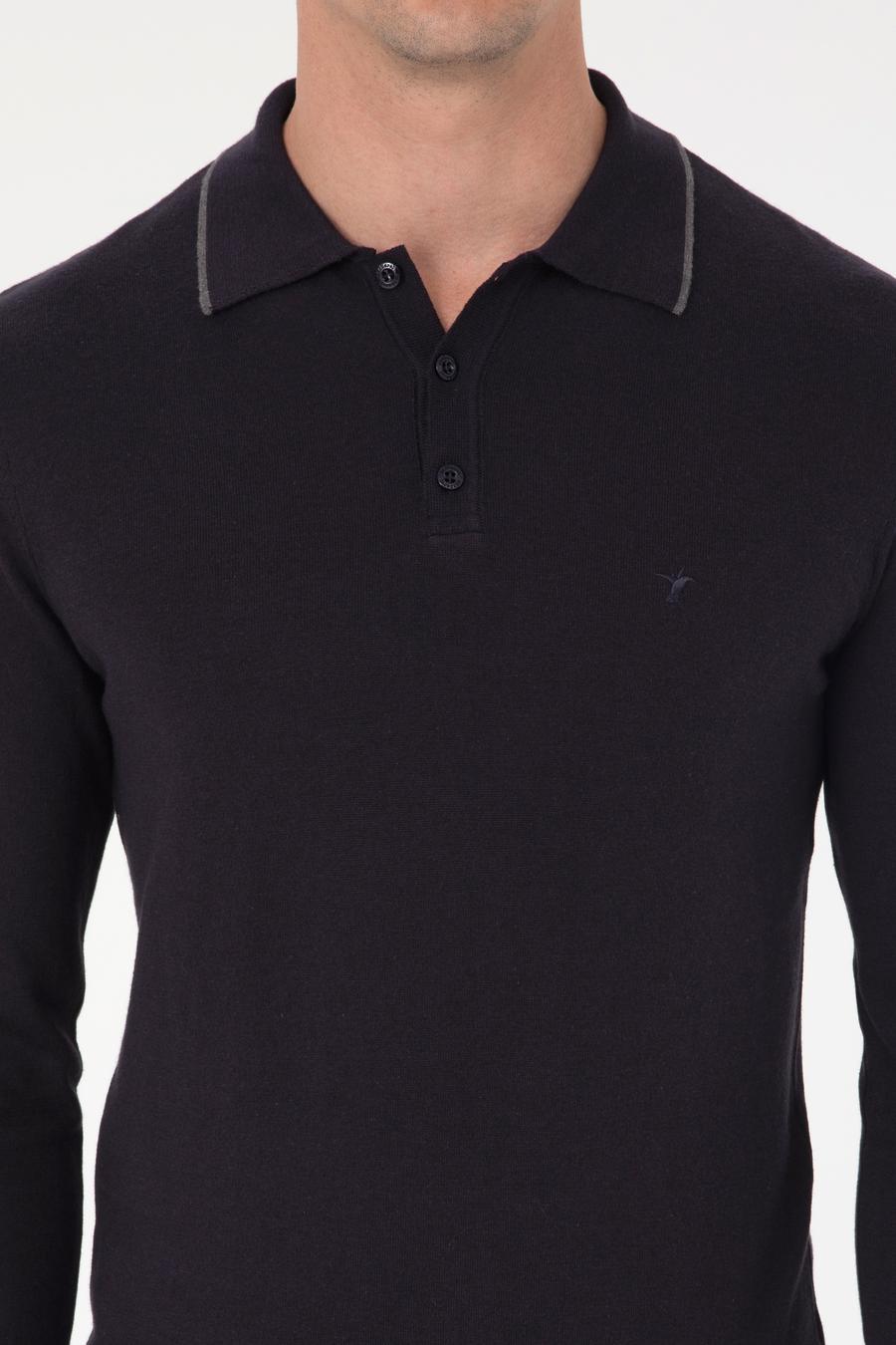Lacivert Slim Fit Pamuk Karışımlı Polo Yaka Triko Kazak - 50318712011