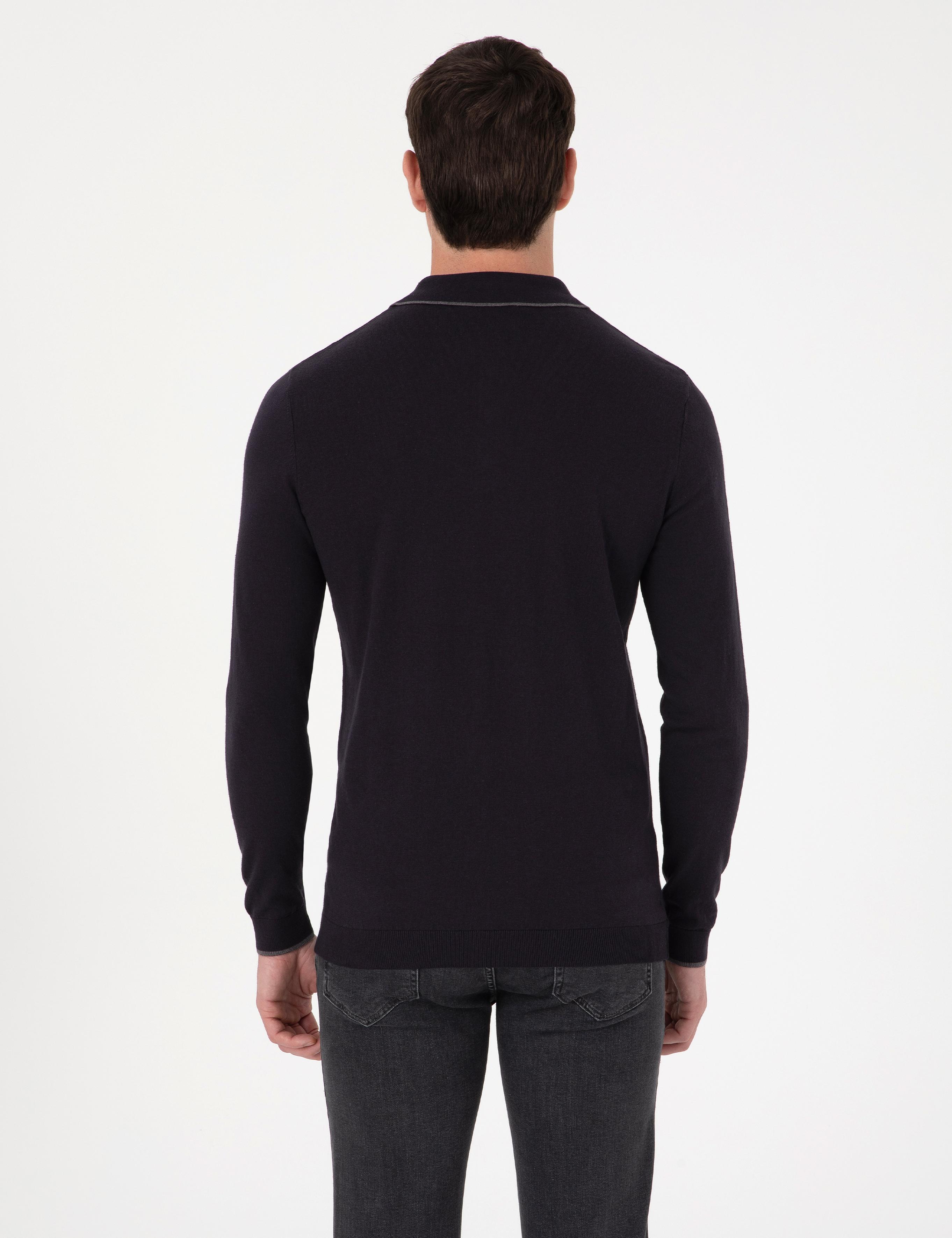 Lacivert Slim Fit Pamuk Karışımlı Polo Yaka Triko Kazak - 50318712011