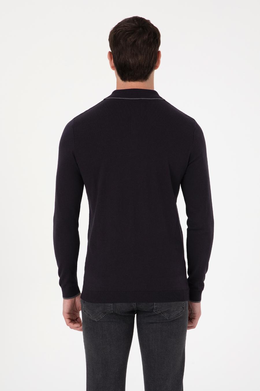 Lacivert Slim Fit Pamuk Karışımlı Polo Yaka Triko Kazak - 50318712011
