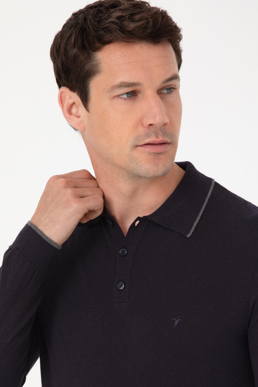 Lacivert Slim Fit Pamuk Karışımlı Polo Yaka Triko Kazak - 50318712011