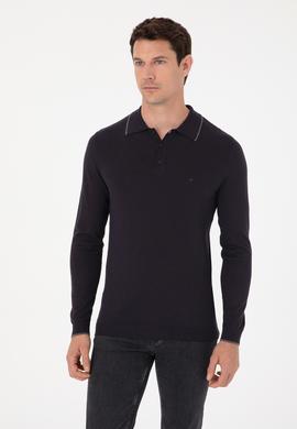Lacivert Slim Fit Pamuk Karışımlı Polo Yaka Triko Kazak