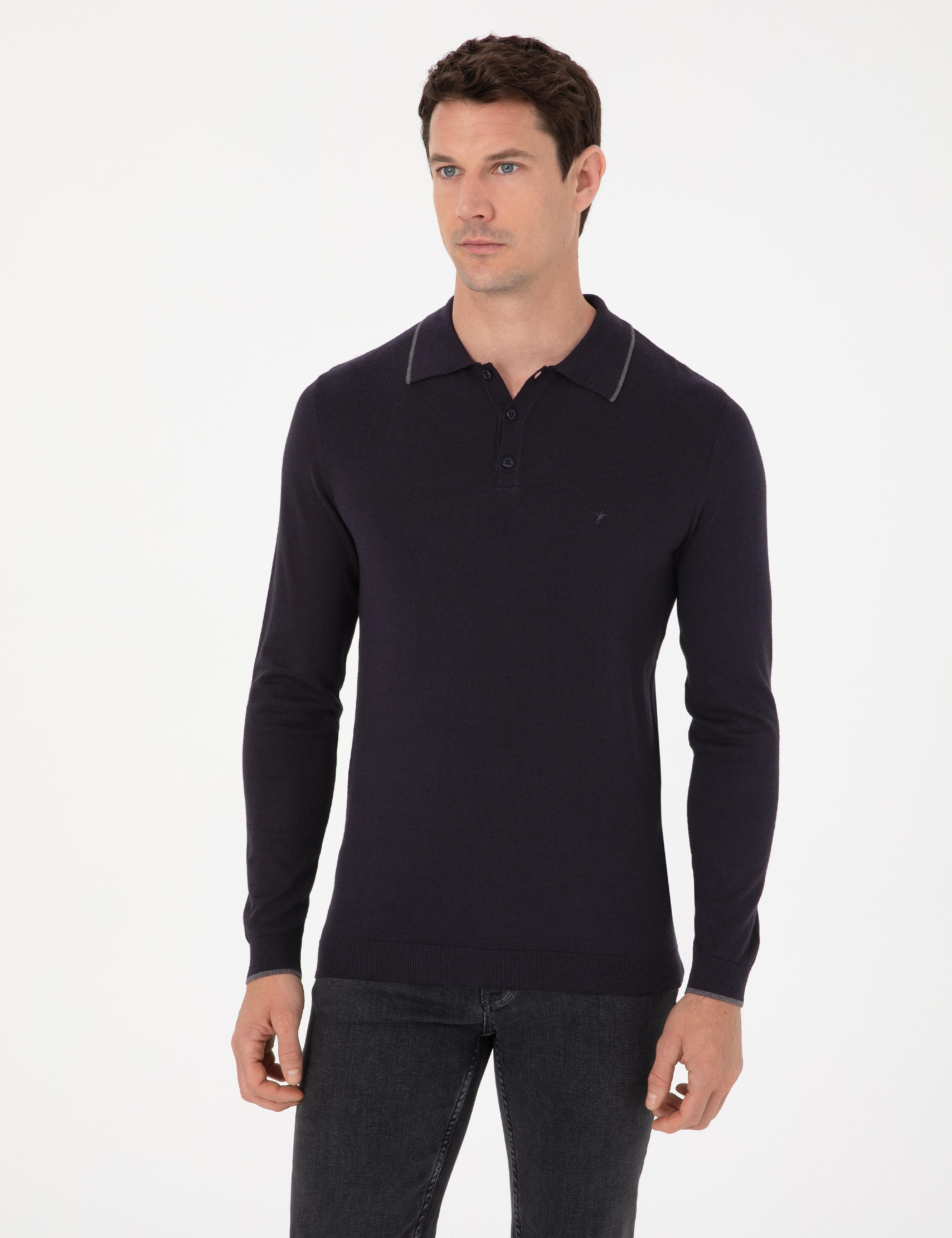 Lacivert Slim Fit Pamuk Karışımlı Polo Yaka Triko Kazak - 50318712011